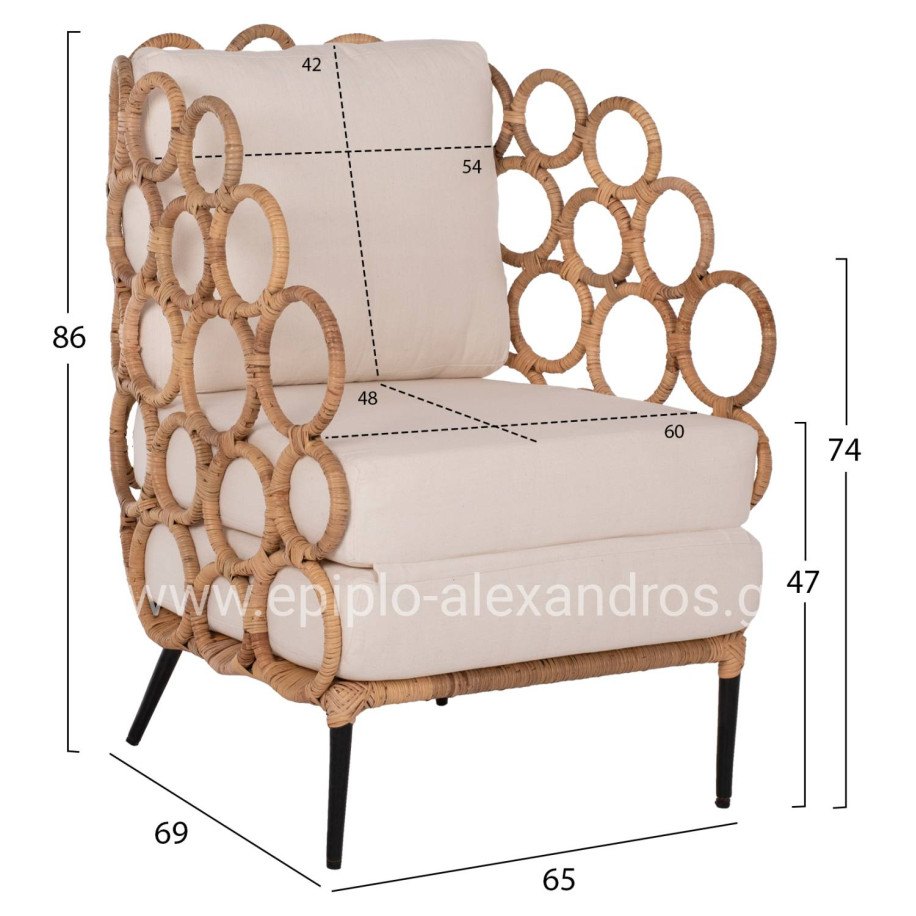 ΑRMCHAIR RINGER FB99341 RATTAN-METAL NATURAL COLOR 65x69x86H cm.