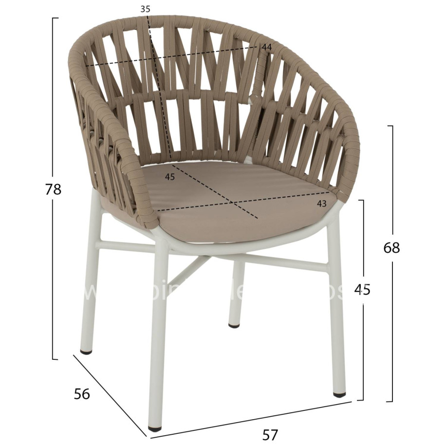 ARMCHAIR ALUMINUM WHITE WITH BEIGE ROPE 57x56x78Η cm.HM5857.02