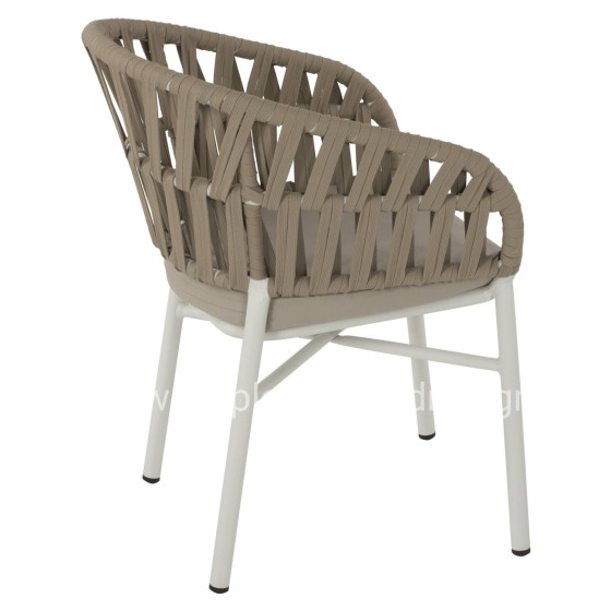 ARMCHAIR ALUMINUM WHITE WITH BEIGE ROPE 57x56x78Η cm.HM5857.02