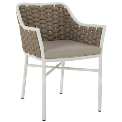 ARMCHAIR ALUMINUM HM5858.02 WHITE WITH BEIGE ROPE 56x58x76Hcm.