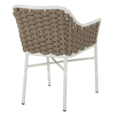 ARMCHAIR ALUMINUM HM5858.02 WHITE WITH BEIGE ROPE 56x58x76Hcm.