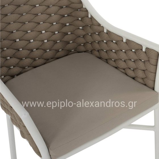 ARMCHAIR ALUMINUM HM5858.02 WHITE WITH BEIGE ROPE 56x58x76Hcm.