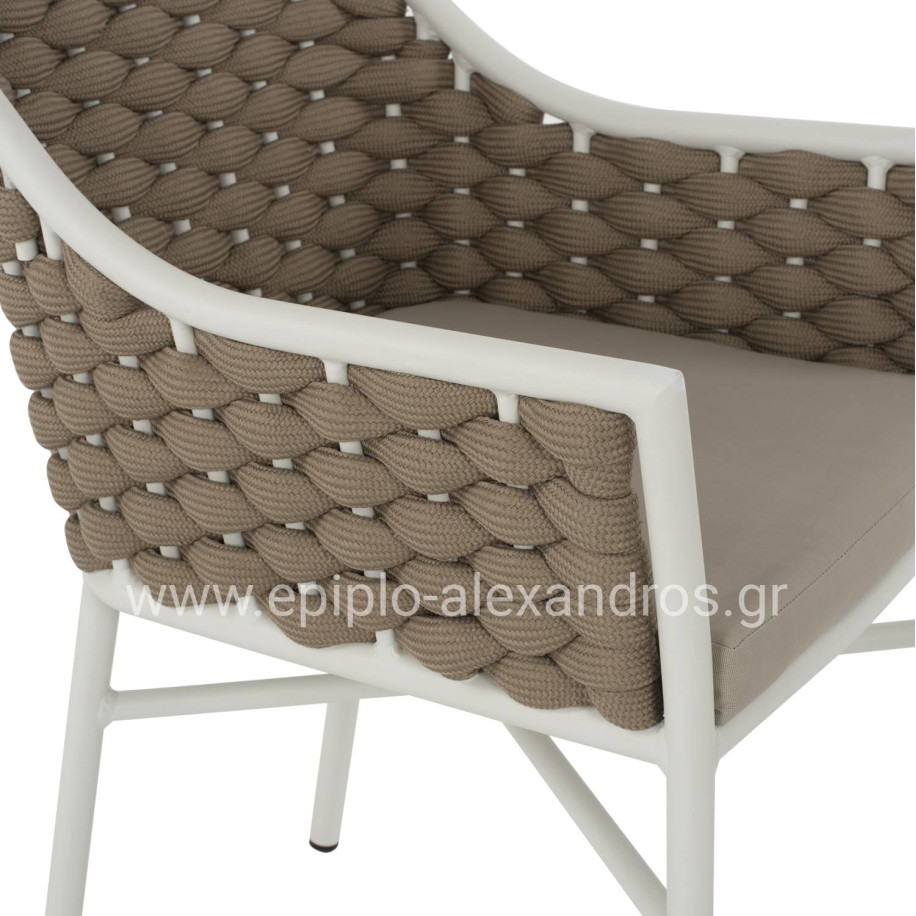 ARMCHAIR ALUMINUM HM5858.02 WHITE WITH BEIGE ROPE 56x58x76Hcm.
