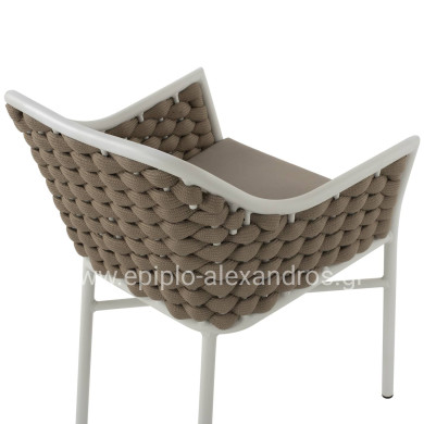 ARMCHAIR ALUMINUM HM5858.02 WHITE WITH BEIGE ROPE 56x58x76Hcm.