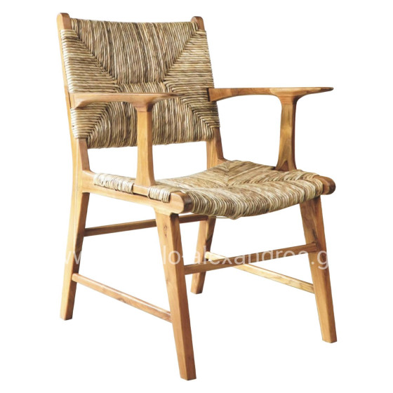 ARMCHAIR PROFESSIONAL SOL ΗΜ9400.11 SOLID TEAK WOOD AND RUSH-MATT 57.5x59x87H cm.