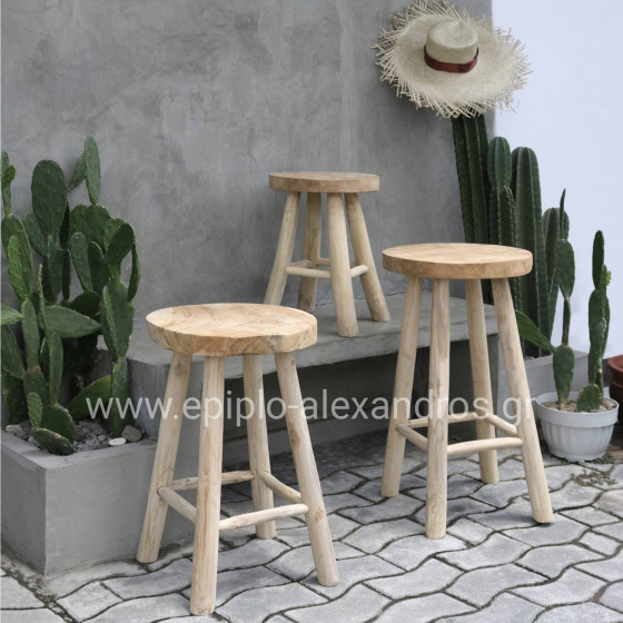 STOOL MADE OF TEAK WOOD NATURAL Φ35x62Hcm.HM9479