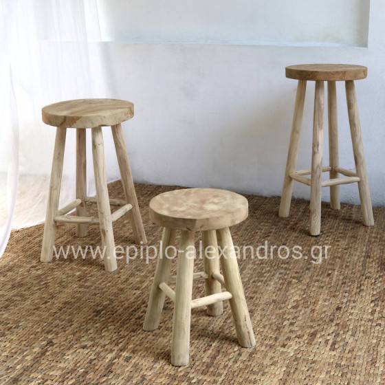 STOOL MADE OF TEAK WOOD NATURAL Φ35x62Hcm.HM9479