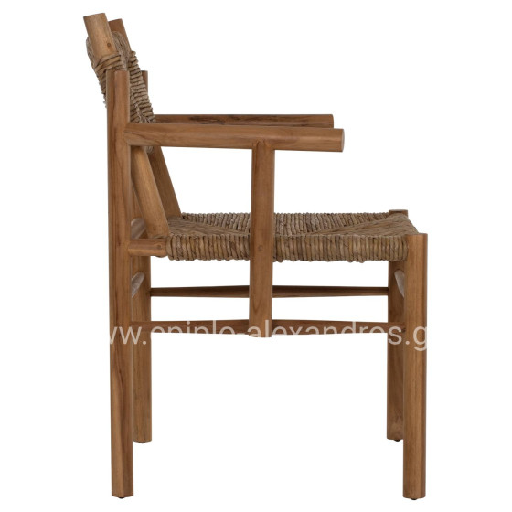 ARMCHAIR ROVER HM9378 SOLID TEAK & RUSH-MATT- NATURAL 53X55X82