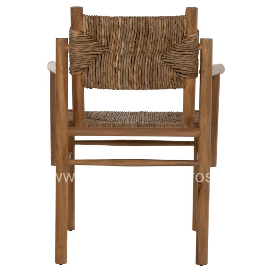 ARMCHAIR ROVER HM9378 SOLID TEAK & RUSH-MATT- NATURAL 53X55X82