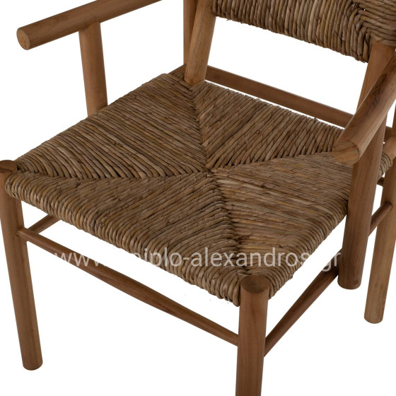 ARMCHAIR ROVER HM9378 SOLID TEAK & RUSH-MATT- NATURAL 53X55X82