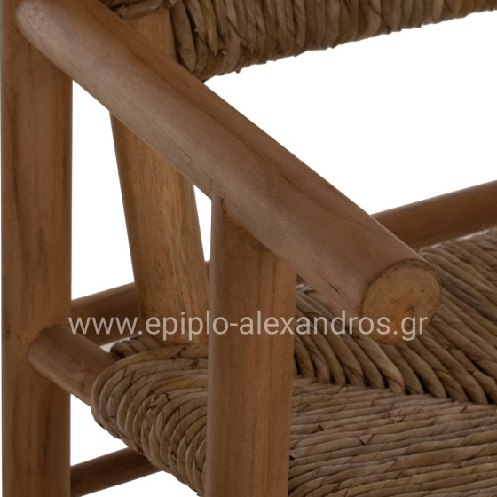 ARMCHAIR ROVER HM9378 SOLID TEAK & RUSH-MATT- NATURAL 53X55X82