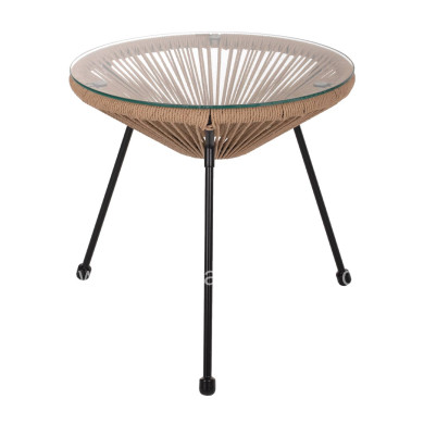 SIDE TABLE ALLEGRA PROFESSIONAL BLACK METAL LEGS RATTAN NATURAL HM5873.01 D47Χ45Hcm.