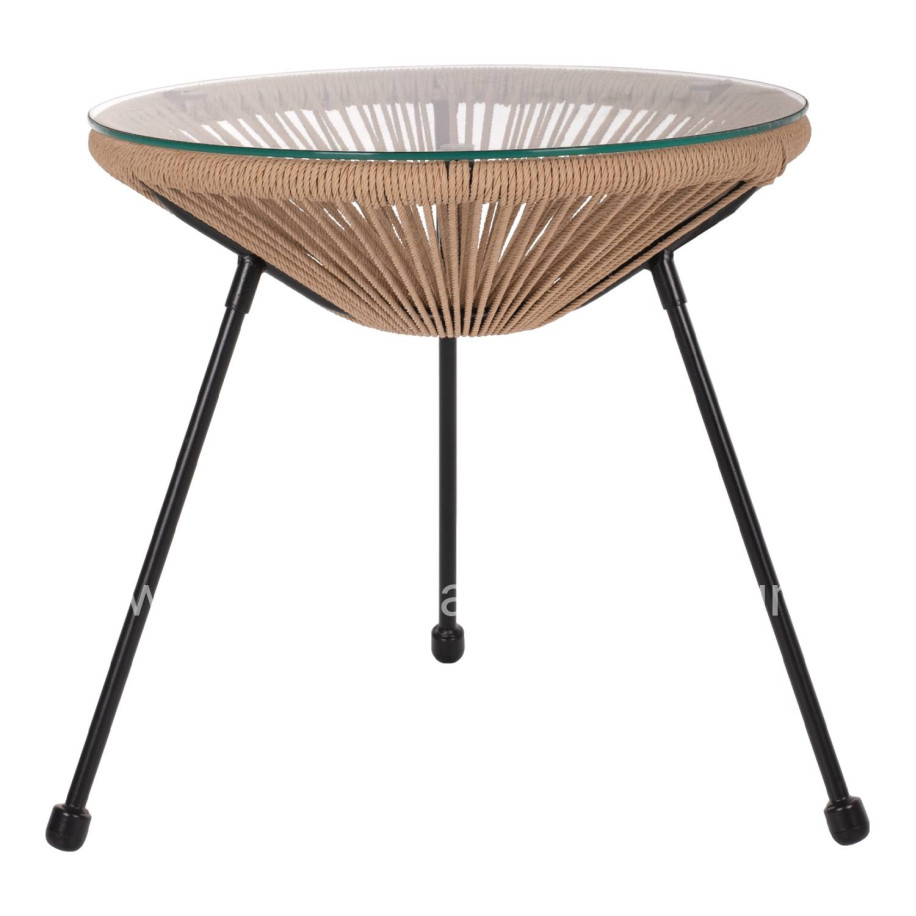 SIDE TABLE ALLEGRA PROFESSIONAL BLACK METAL LEGS RATTAN NATURAL HM5873.01 D47Χ45Hcm.
