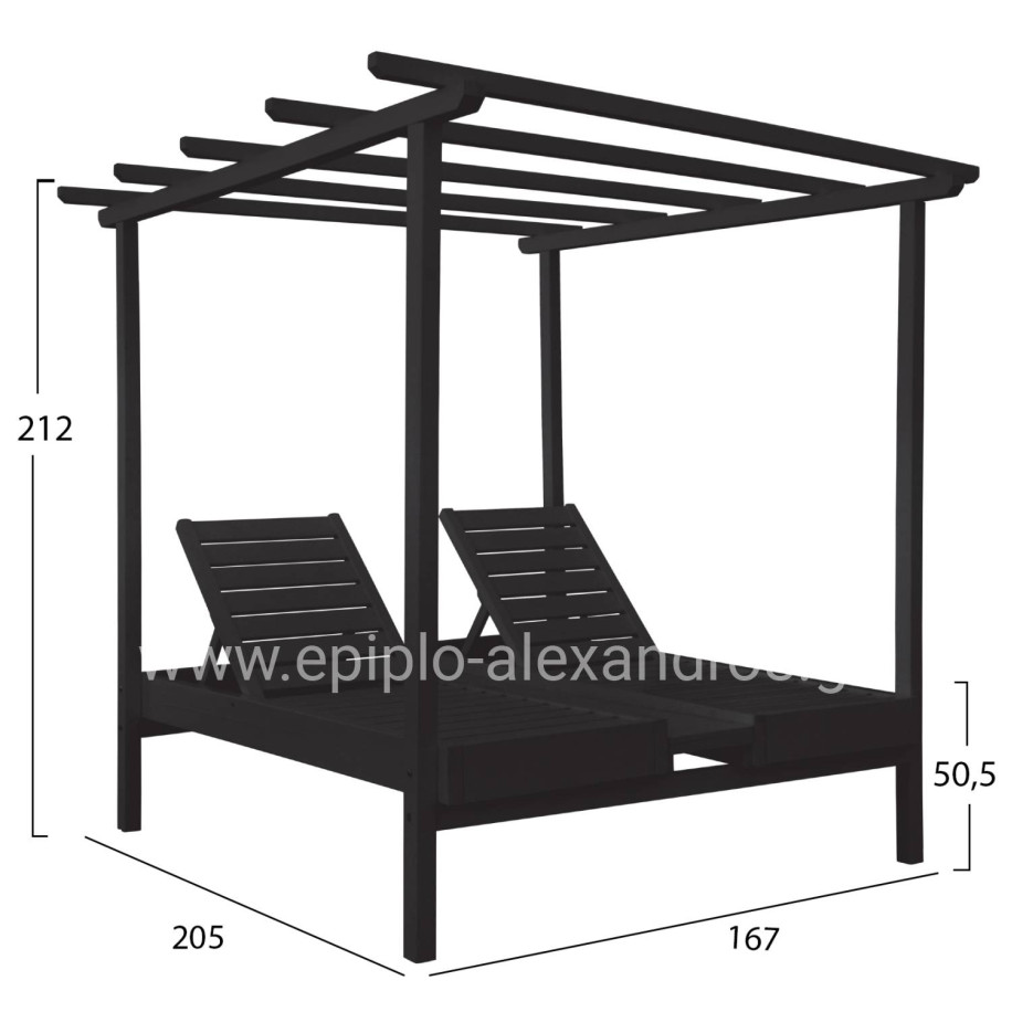 DECKCHAIR MYKONOS PROFESSIONAL DOUBLE WOODEN BLACK WITH CANOPY 205x167x212Hcm.HM5428.01