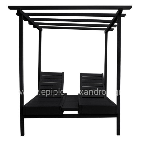 DECKCHAIR MYKONOS PROFESSIONAL DOUBLE WOODEN BLACK WITH CANOPY 205x167x212Hcm.HM5428.01