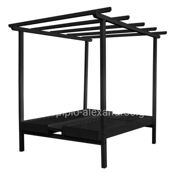 DECKCHAIR MYKONOS PROFESSIONAL DOUBLE WOODEN BLACK WITH CANOPY 205x167x212Hcm.HM5428.01