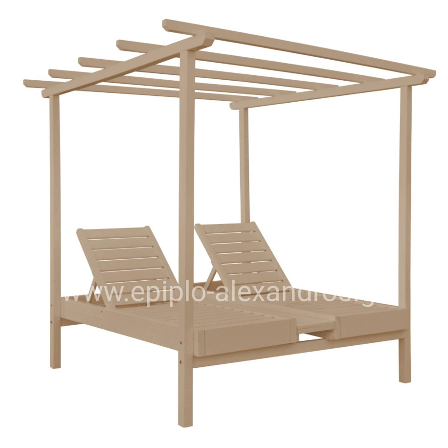 DECKCHAIR MYKONOS PROFESSIONAL WOODEN IN BEIGE COLOR DOUBLE WITH CANOPY 205x167x212Hcm.HM5428.02