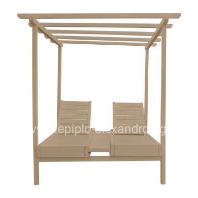 DECKCHAIR MYKONOS PROFESSIONAL WOODEN IN BEIGE COLOR DOUBLE WITH CANOPY 205x167x212Hcm.HM5428.02