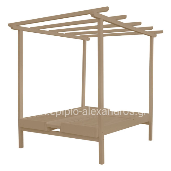 DECKCHAIR MYKONOS PROFESSIONAL WOODEN IN BEIGE COLOR DOUBLE WITH CANOPY 205x167x212Hcm.HM5428.02