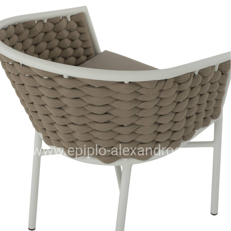ARMCHAIR ALUMINUM HM5859.02 WHITE AND BEIGE FOAMY ROPE