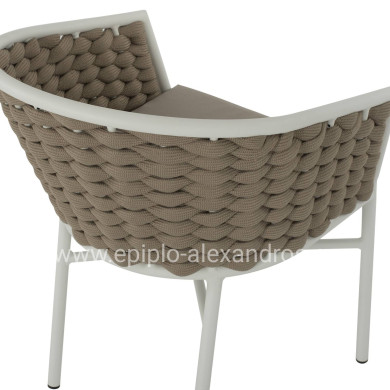 ARMCHAIR ALUMINUM HM5859.02 WHITE AND BEIGE FOAMY ROPE
