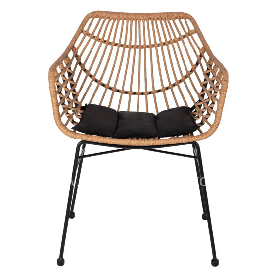 ARMCHAIR PROFESSIONAL BLACK METAL RATTAN BEIGE & CUSHION HM5864.01 58.5x60.5x80 cm.