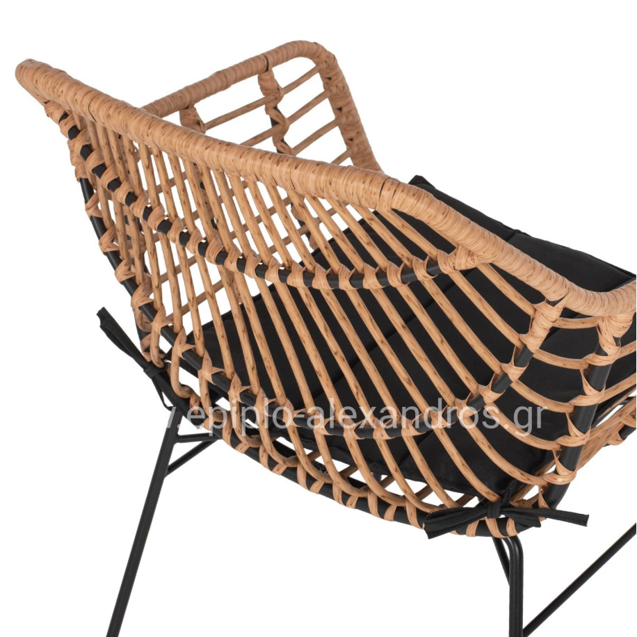 ARMCHAIR PROFESSIONAL BLACK METAL RATTAN BEIGE & CUSHION HM5864.01 58.5x60.5x80 cm.