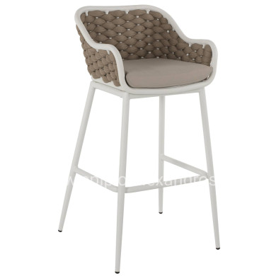 STOOL ALUMINUM WHITE WITH BEIGE ROPE 50x51x103Hcm.HM5862.02
