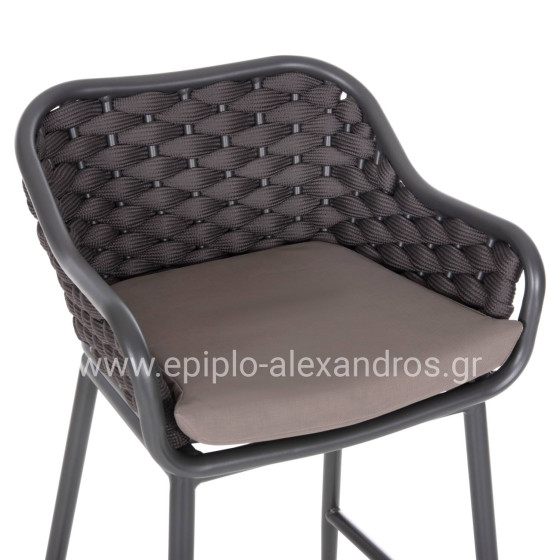 BAR STOOL ALUMINUM FRAME DARK GREY-ROPE BROWN 50x50x103Hcm.HM5862.01