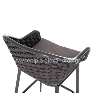BAR STOOL ALUMINUM FRAME DARK GREY-ROPE BROWN 50x50x103Hcm.HM5862.01