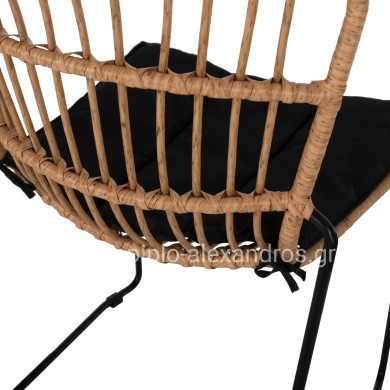 CHAIR PROFESSIONAL METAL BLACK CUSHION BLACK RATTAN NATURAL 51.5x58x86Hcm.HM5866.01