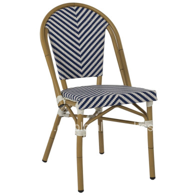 CHAIR ALUMINUM HM5860.02 NATURAL BAMBOO LOOK-BLUE WHITE TEXTLINE 46x56x88Hcm.