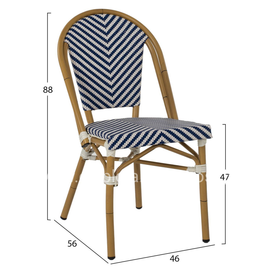 CHAIR ALUMINUM HM5860.02 NATURAL BAMBOO LOOK-BLUE WHITE TEXTLINE 46x56x88Hcm.