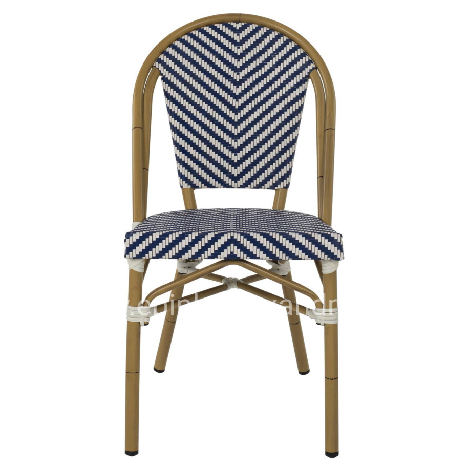 CHAIR ALUMINUM HM5860.02 NATURAL BAMBOO LOOK-BLUE WHITE TEXTLINE 46x56x88Hcm.