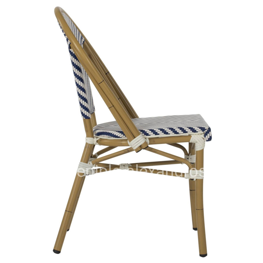 CHAIR ALUMINUM HM5860.02 NATURAL BAMBOO LOOK-BLUE WHITE TEXTLINE 46x56x88Hcm.