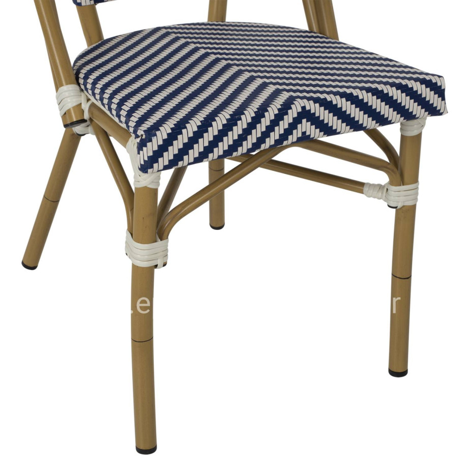CHAIR ALUMINUM HM5860.02 NATURAL BAMBOO LOOK-BLUE WHITE TEXTLINE 46x56x88Hcm.