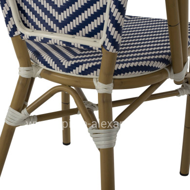 CHAIR ALUMINUM HM5860.02 NATURAL BAMBOO LOOK-BLUE WHITE TEXTLINE 46x56x88Hcm.