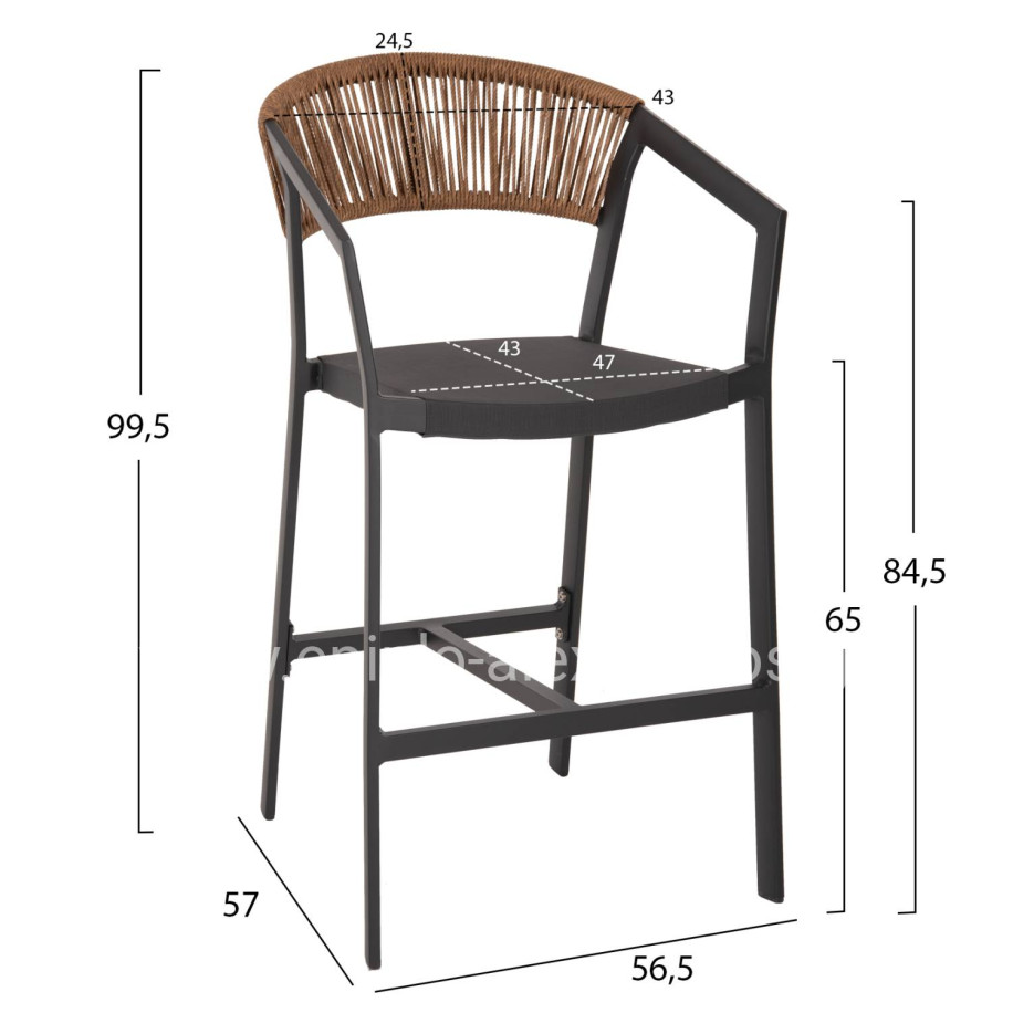 BAR STOOL ALUMINUM ANTHRACITE HM5892.11 MEDIUM HEIGHT WITH ARMS-RATTAN&TEXTLINE 55x56.5x99Hcm.