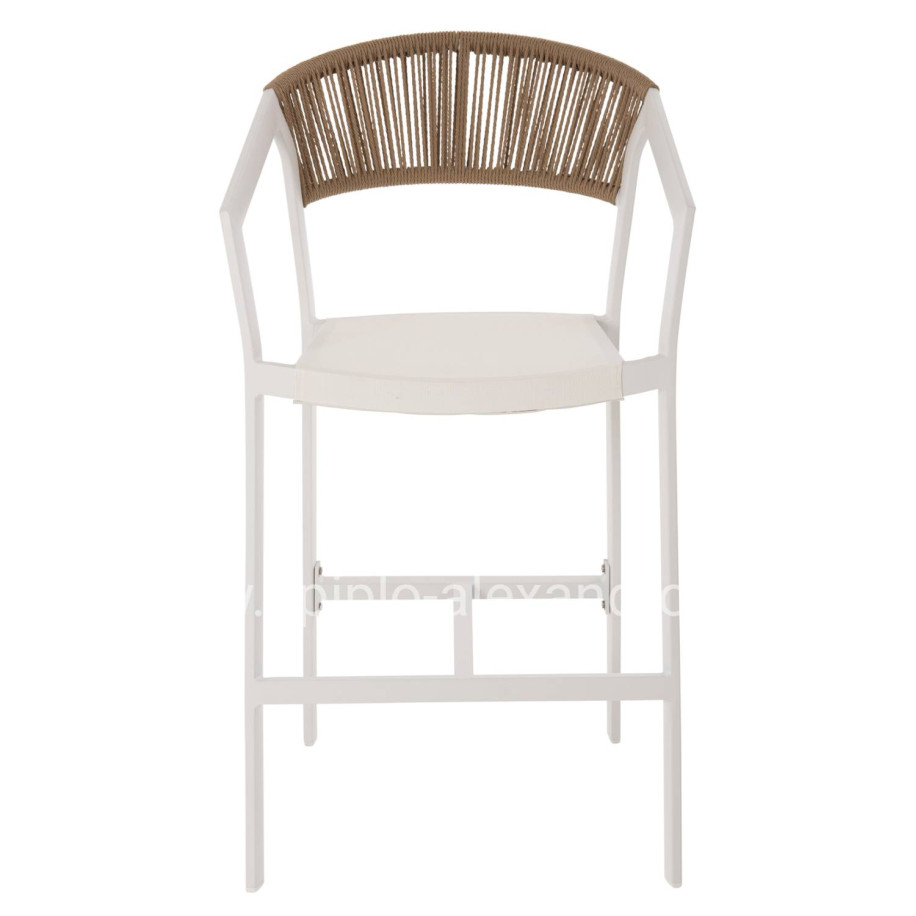 BAR STOOL ALUMINUM WHITE HM5892.12 MEDIUM HEIGHT WITH ARMS-RATTAN&TEXTLINE 55x56.5x99H.