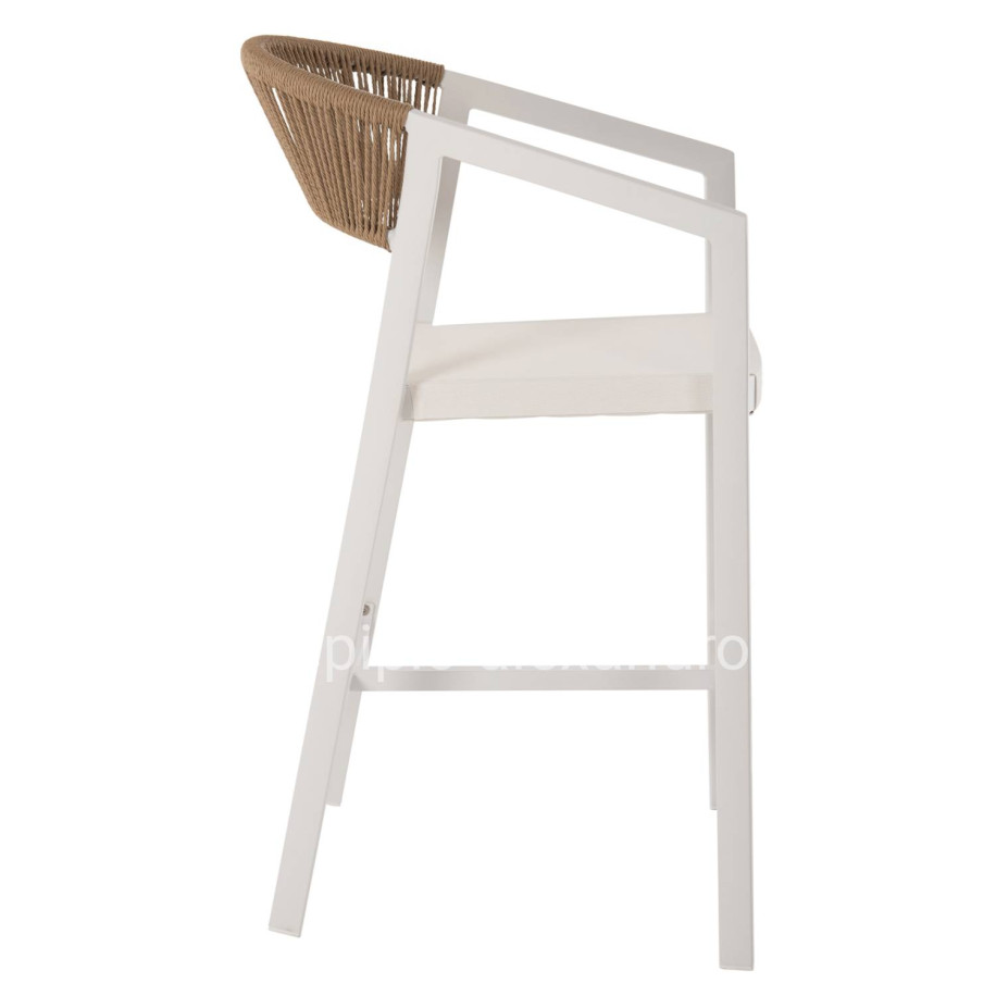 BAR STOOL ALUMINUM WHITE HM5892.12 MEDIUM HEIGHT WITH ARMS-RATTAN&TEXTLINE 55x56.5x99H.