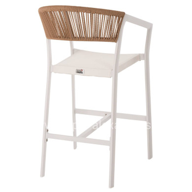 BAR STOOL ALUMINUM WHITE HM5892.12 MEDIUM HEIGHT WITH ARMS-RATTAN&TEXTLINE 55x56.5x99H.