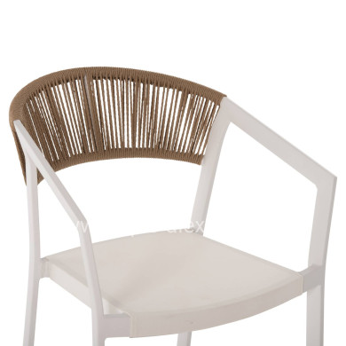 BAR STOOL ALUMINUM WHITE HM5892.12 MEDIUM HEIGHT WITH ARMS-RATTAN&TEXTLINE 55x56.5x99H.