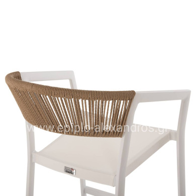 BAR STOOL ALUMINUM WHITE HM5892.12 MEDIUM HEIGHT WITH ARMS-RATTAN&TEXTLINE 55x56.5x99H.