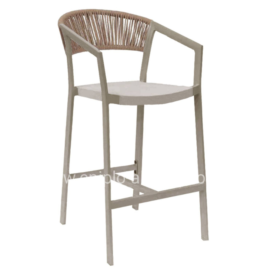 BAR STOOL ALUMINUM CHAMPAGNE HM5892.13 MEDIUM HEIGHT WITH ARMS-RATTAN & TEXTLINE 55x56.5x99Hcm.