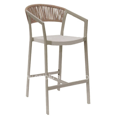 BAR STOOL ALUMINUM CHAMPAGNE HM5892.13 MEDIUM HEIGHT WITH ARMS-RATTAN & TEXTLINE 55x56.5x99Hcm.