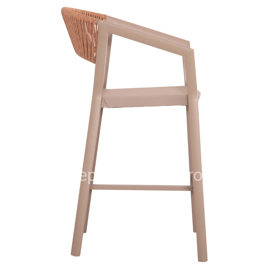 BAR STOOL ALUMINUM CHAMPAGNE HM5892.13 MEDIUM HEIGHT WITH ARMS-RATTAN & TEXTLINE 55x56.5x99Hcm.