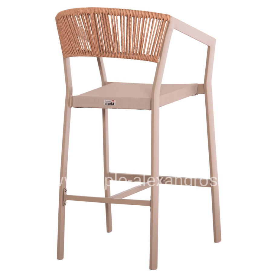 BAR STOOL ALUMINUM CHAMPAGNE HM5892.13 MEDIUM HEIGHT WITH ARMS-RATTAN & TEXTLINE 55x56.5x99Hcm.