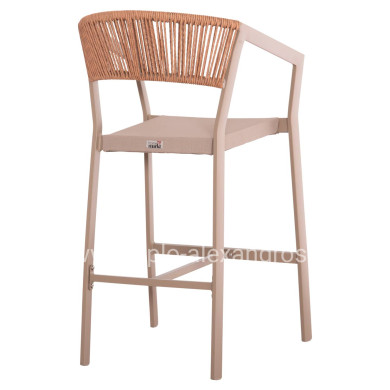 BAR STOOL ALUMINUM CHAMPAGNE HM5892.13 MEDIUM HEIGHT WITH ARMS-RATTAN & TEXTLINE 55x56.5x99Hcm.