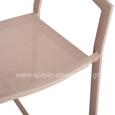 BAR STOOL ALUMINUM CHAMPAGNE HM5892.13 MEDIUM HEIGHT WITH ARMS-RATTAN & TEXTLINE 55x56.5x99Hcm.