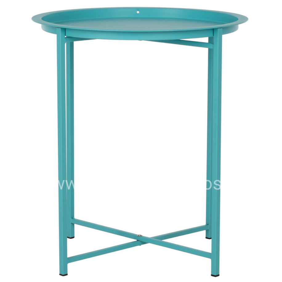 FOLDABLE SIDE TABLE SAMUEL HM5287.08 WITH REMOVABLE TRAY METALLIC TURQUOISE Φ46x53Hcm.